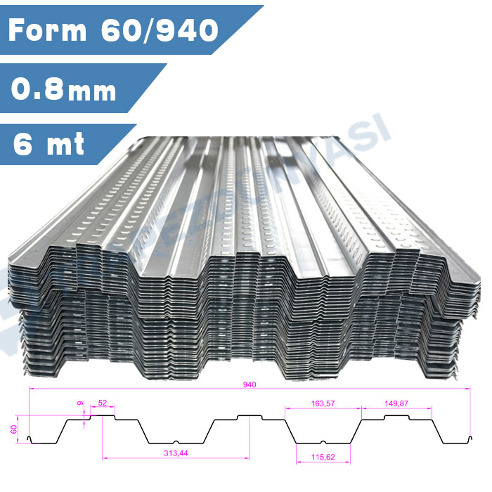 Beton Altı Trapez Sac 6 metre 60/940 Form 0.8 mm